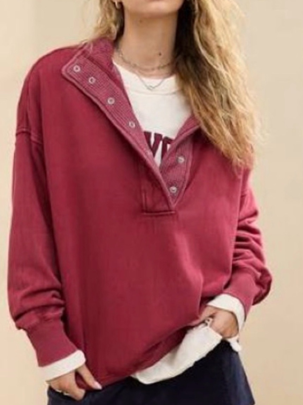 aerie Getaway Quarter Snap Sweatshirt
